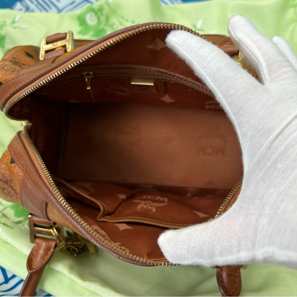 MCM Visetos Satchel Cognac with Bag Charm - Picture 8 of 16